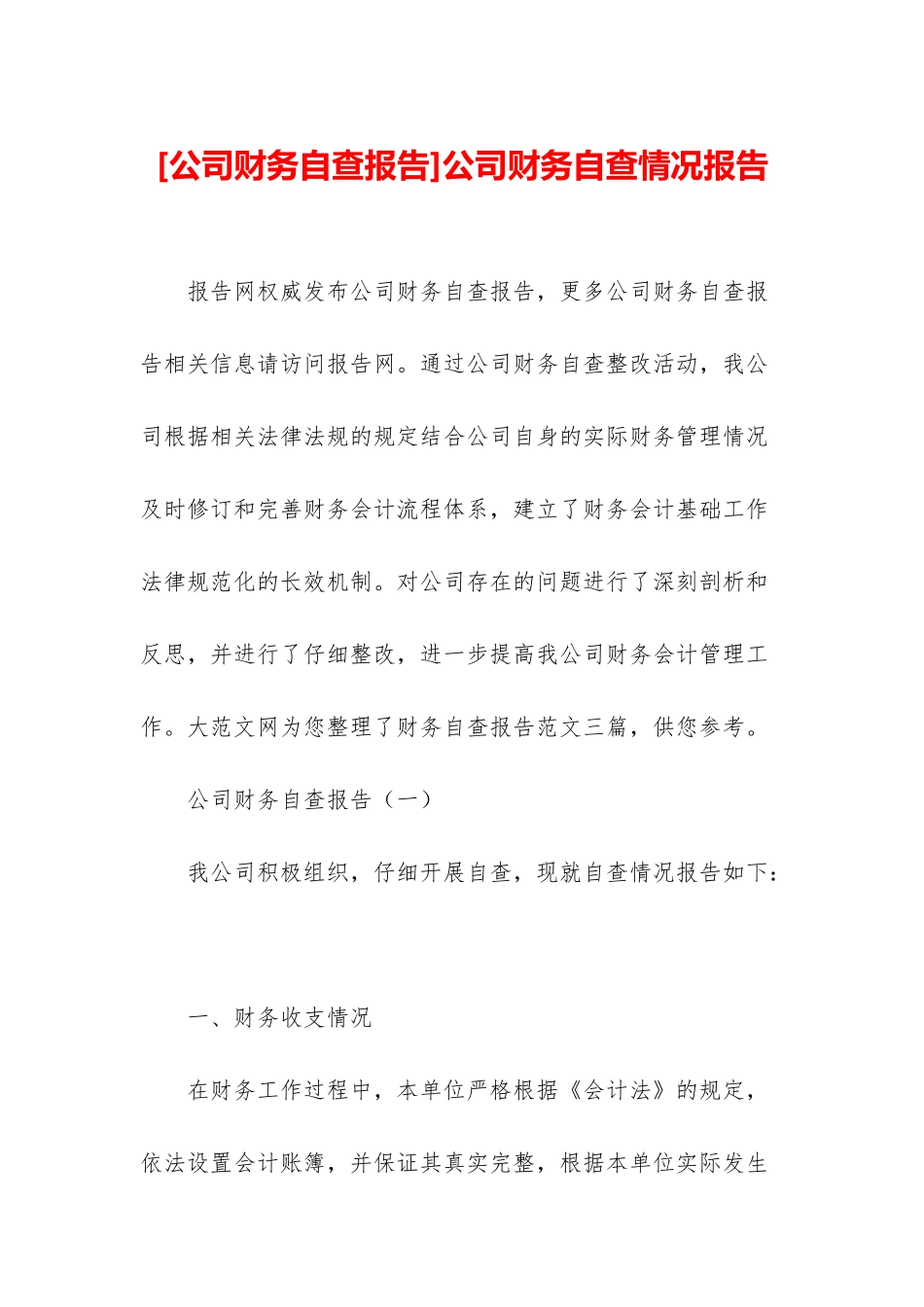 公司财务自查情况报告_第1页