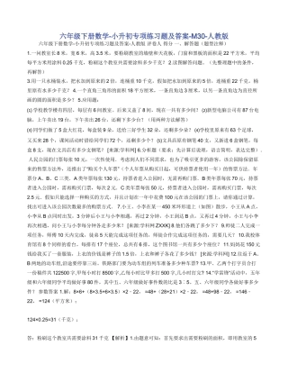 六年级下册数学小升初专项练习题及答案M30人教版