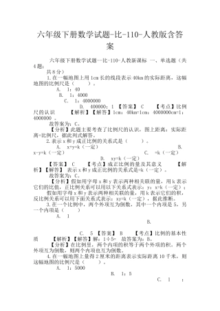 六年级下册数学试题-比-110-人教版含答案