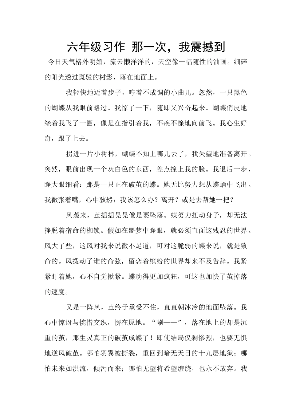 六年级习作-那一次-我震撼到_第1页