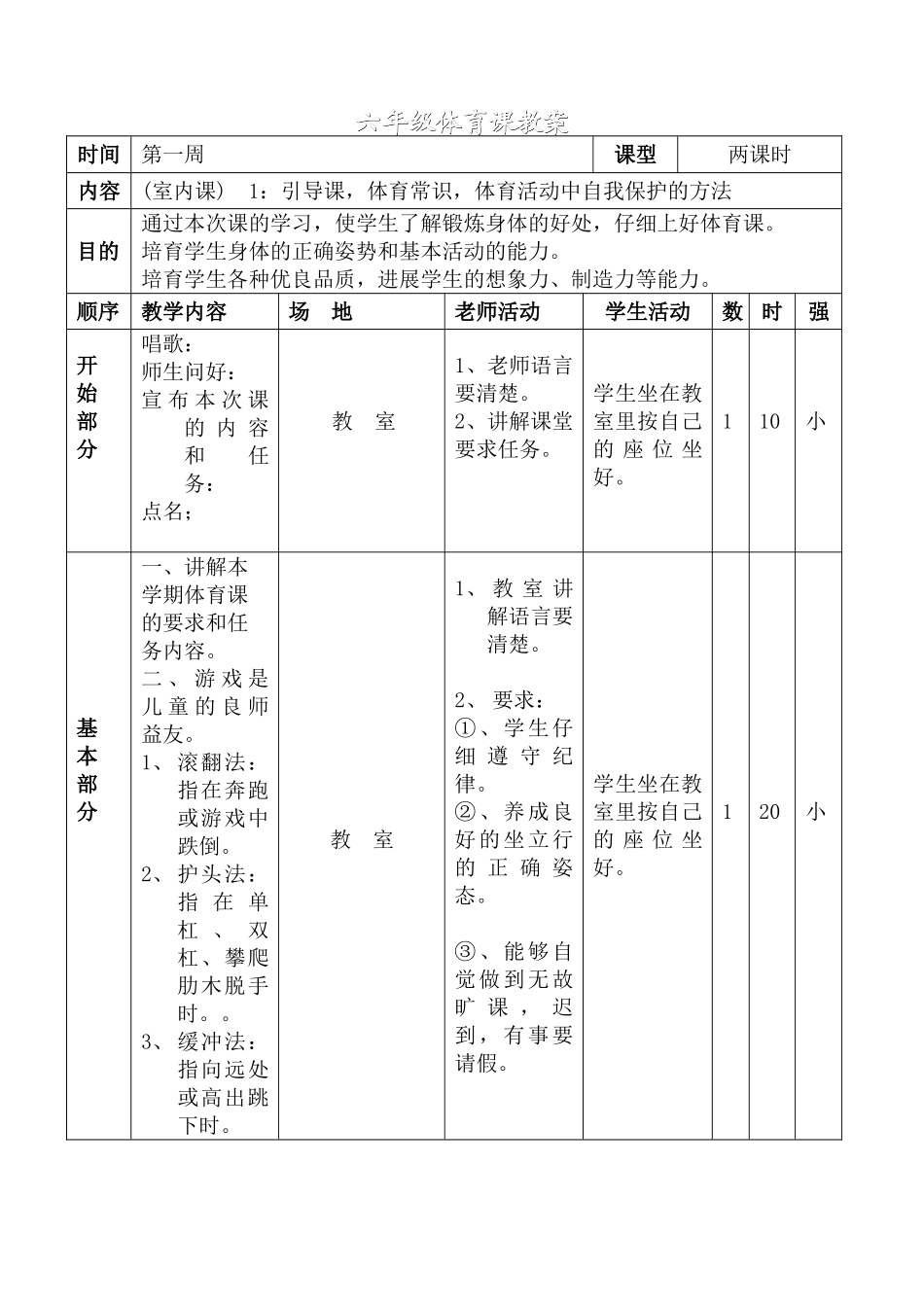六年级体育课教案_第1页