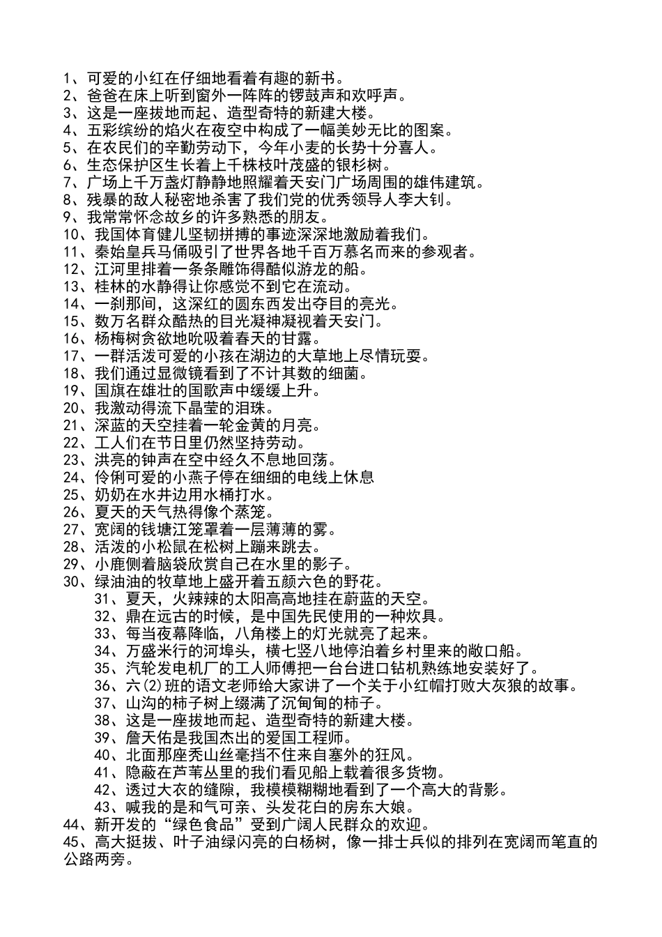六年级小升初缩句专项练习200道_第1页