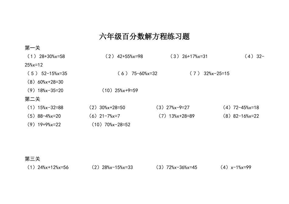 六年级数学百分数解方程练习题_第1页
