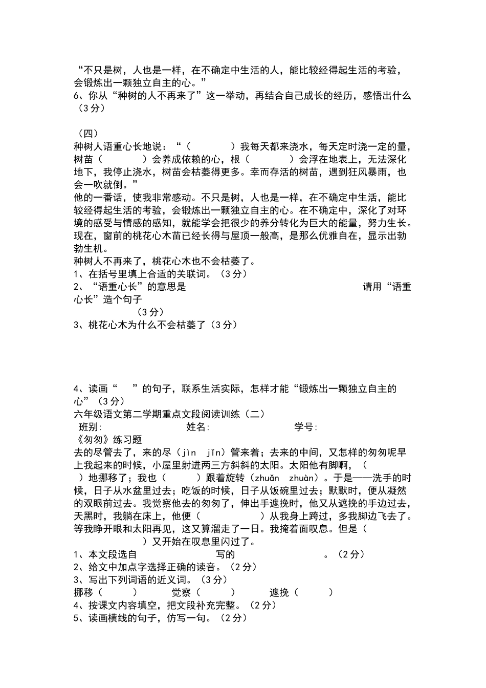 六年级语文下册练习题_第3页