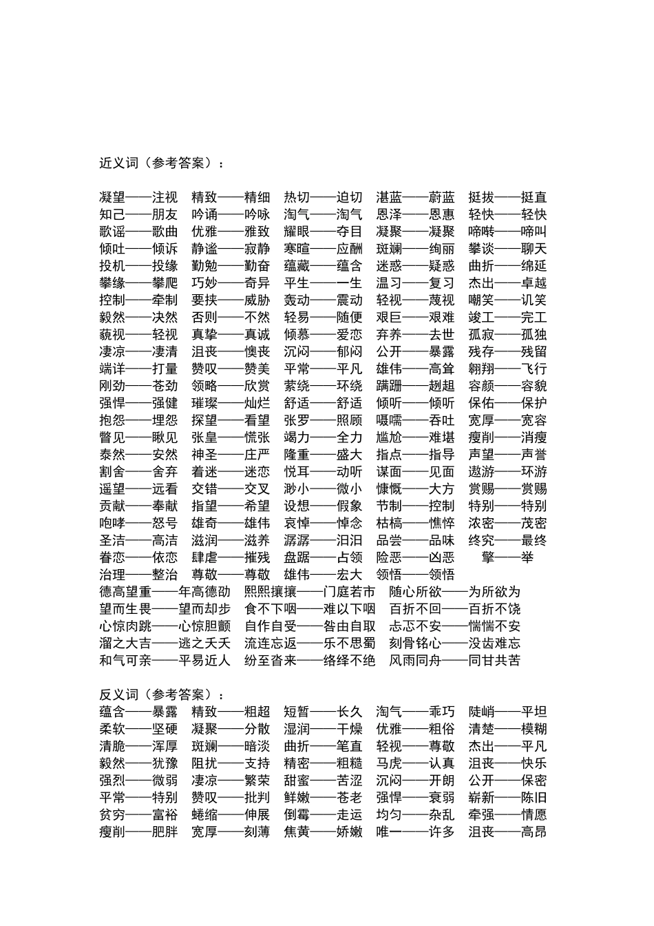 六年级近义词和反义词练习题_第3页