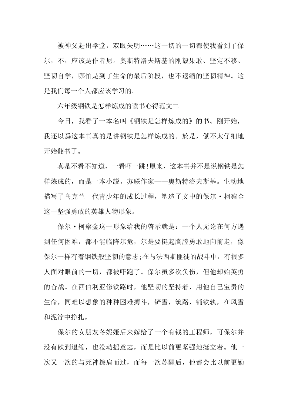 六年级钢铁是怎样炼成的读书心得5篇_第2页