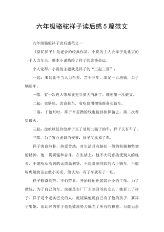 六年级骆驼祥子读后感5篇范文