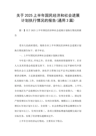 关于2025上半年国民经济和社会发展计划执行情况的报告