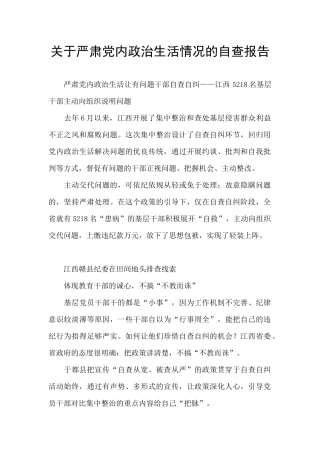 关于严肃党内政治生活情况的自查报告