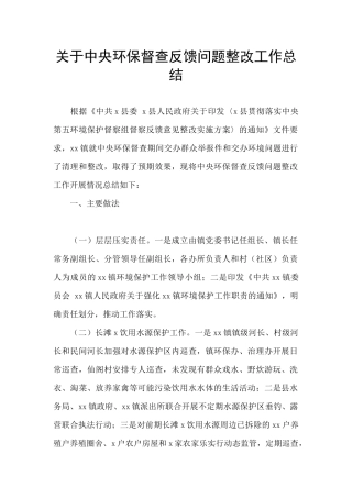 关于中央环保督查反馈问题整改工作总结