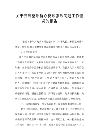 关于开展整治群众反映强烈问题工作情况的报告