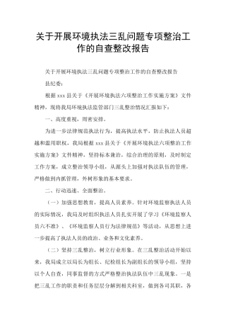 关于开展环境执法三乱问题专项整治工作的自查整改报告