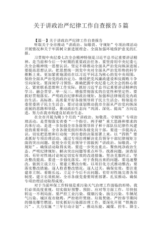 关于讲政治严纪律工作自查报告5篇