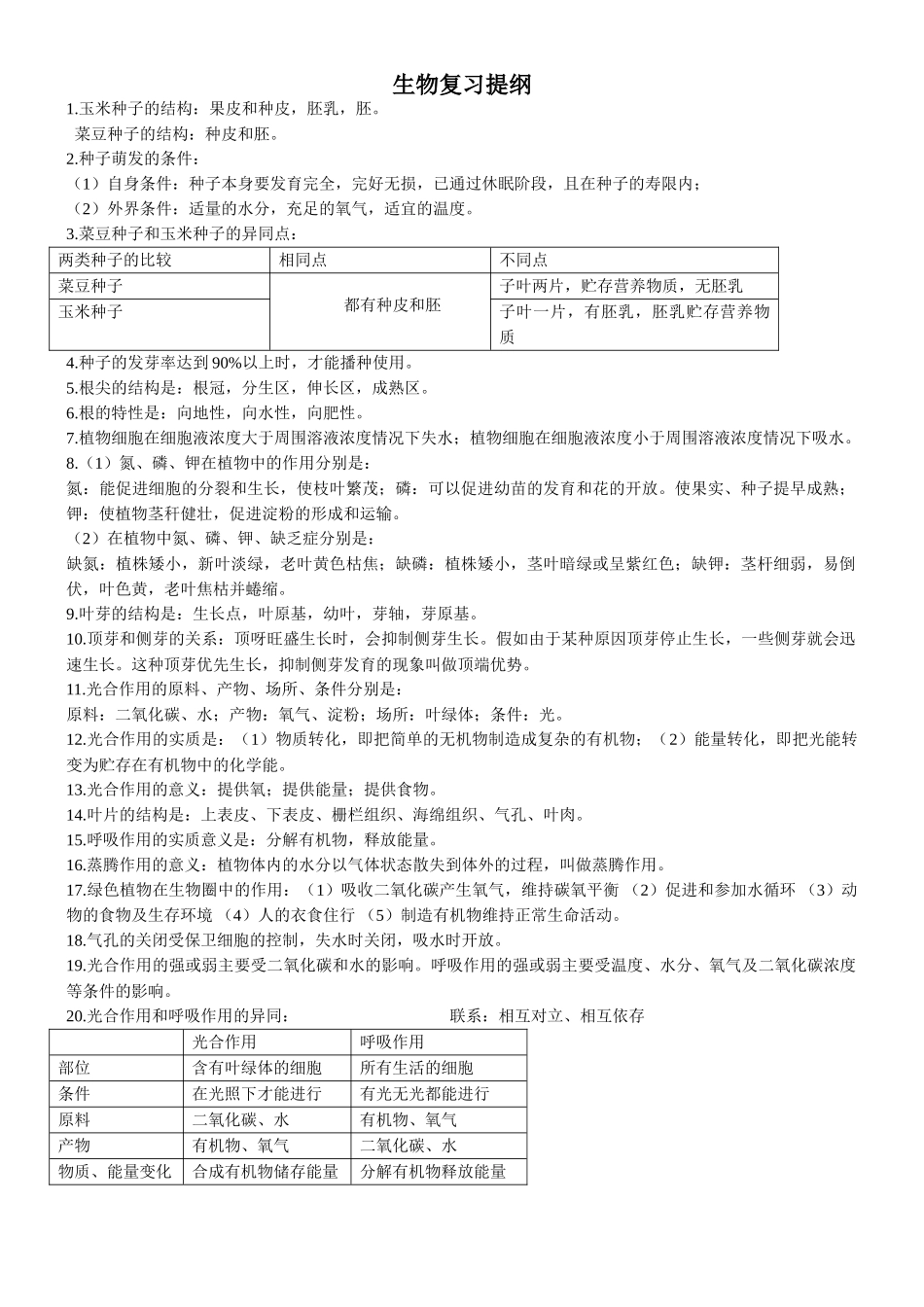 冀教版生物八年级上册期中考试复习提纲_第1页