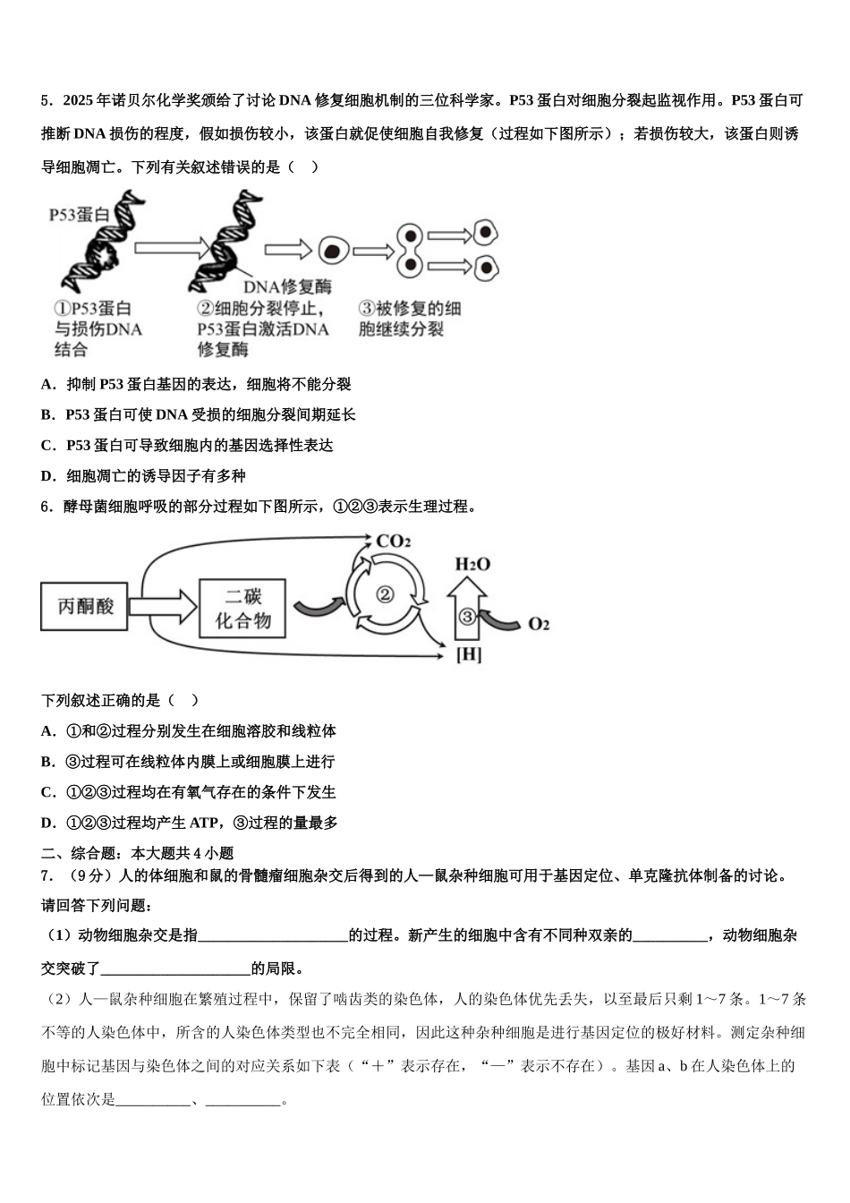 内蒙古乌兰察布集宁二中高三第四次模拟考试生物试卷含解析_第2页