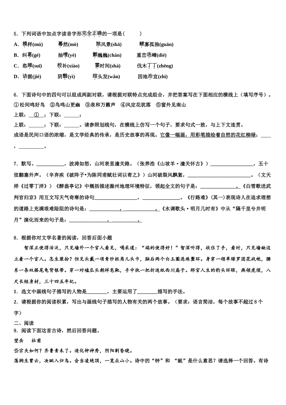 内蒙古乌海市重点达标名校中考适应性考试语文试题含解析_第2页