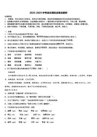 内蒙古呼和浩特市实验教育集团中考语文最后一模试卷含解析