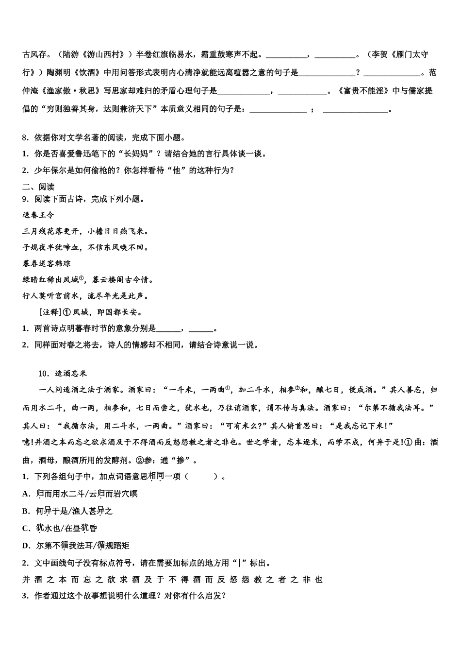 内蒙古巴彦淖尔市中考语文适应性模拟试题含解析_第3页