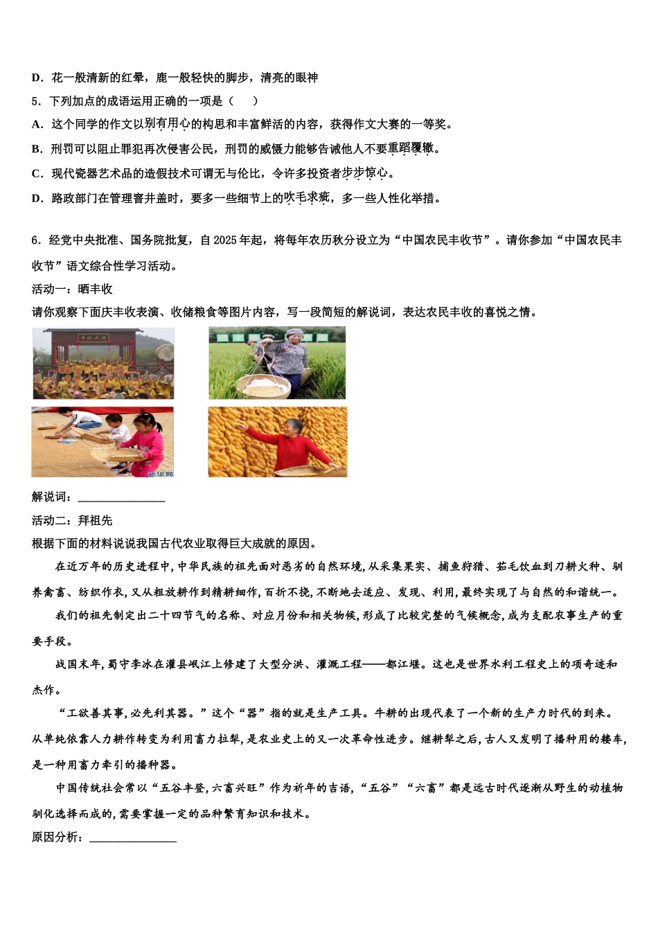 内蒙古巴彦淖尔市临河区第二中学中考二模语文试题含解析_第2页