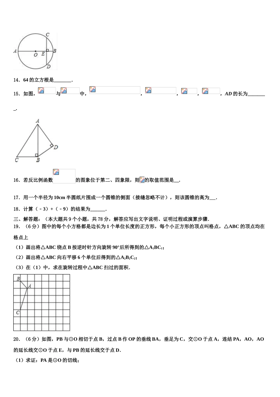 内蒙古巴彦淖尔市磴口县诚仁中学中考数学押题试卷含解析_第3页