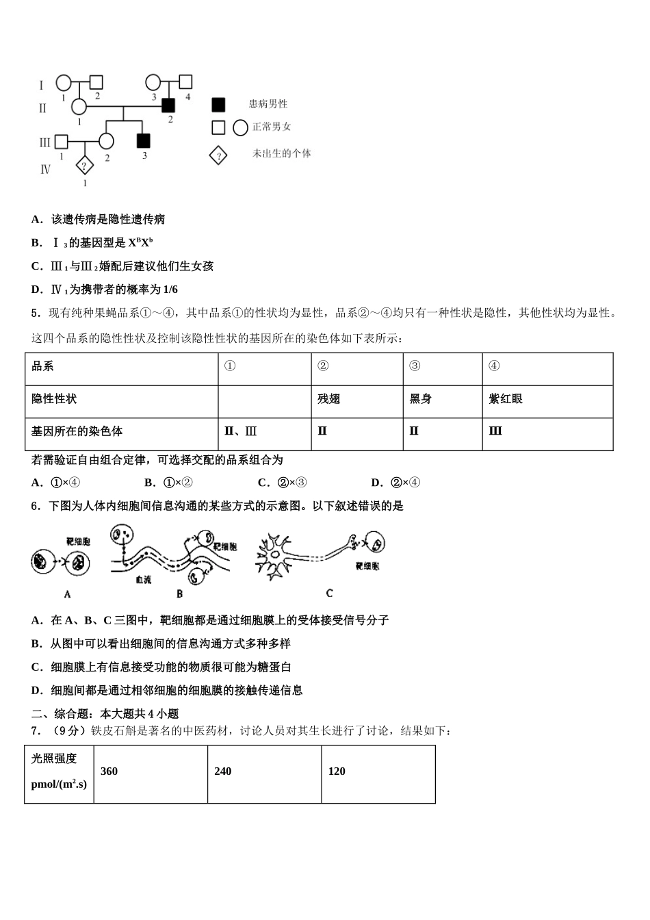 内蒙古巴林右旗大板三中高考临考冲刺生物试卷含解析_第2页