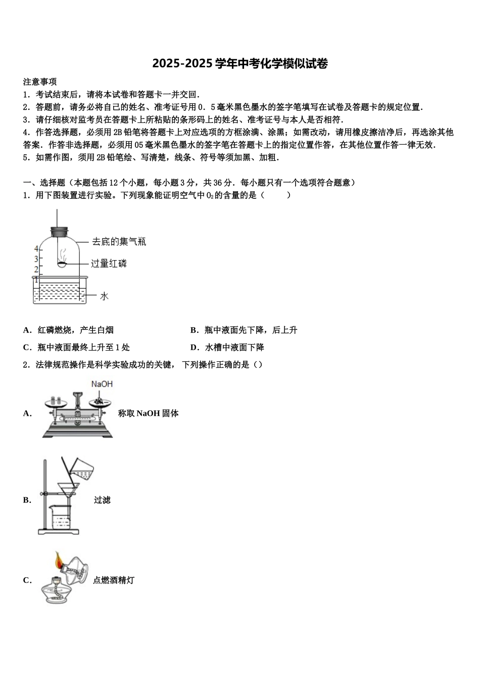 内蒙古师范大第二附中中考化学对点突破模拟试卷含解析_第1页