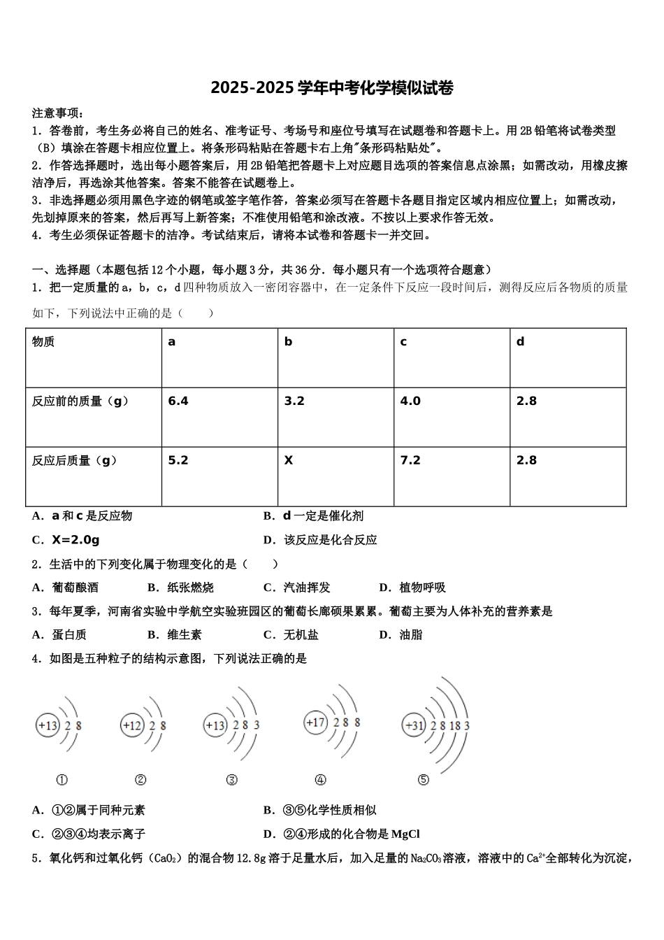 内蒙古翁牛特旗达标名校中考五模化学试题含解析_第1页