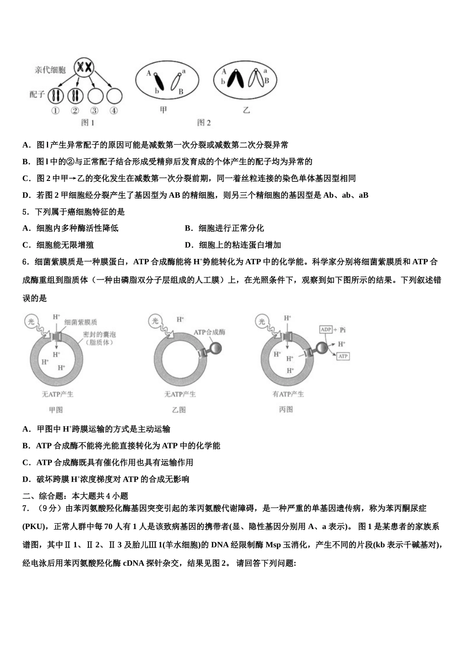 内蒙古自治区乌兰察布市集宁区内蒙古集宁一中高三3月份模拟考试生物试题含解析_第2页