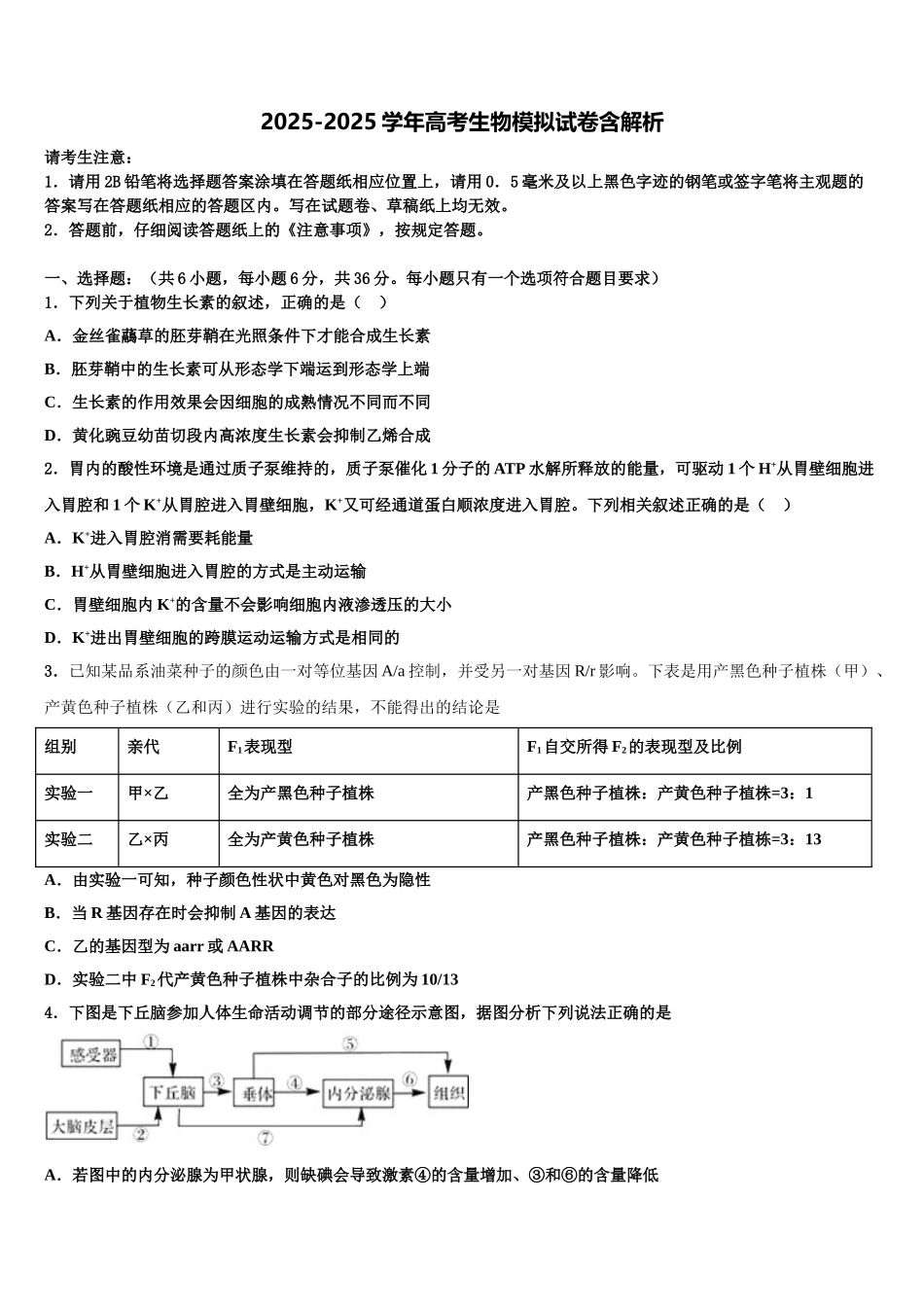 内蒙古自治区包头市二中高考考前提分生物仿真卷含解析_第1页
