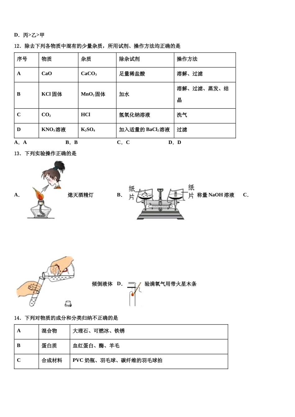 内蒙古锡林郭勒盟正镶白旗察汗淖中学中考化学考试模拟冲刺卷含解析_第3页