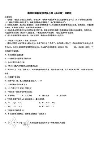 内蒙古阿拉善左旗第三中学中考化学五模试卷含解析