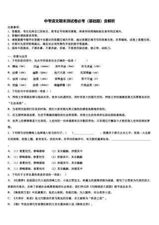 内蒙古阿拉善达标名校中考二模语文试题含解析