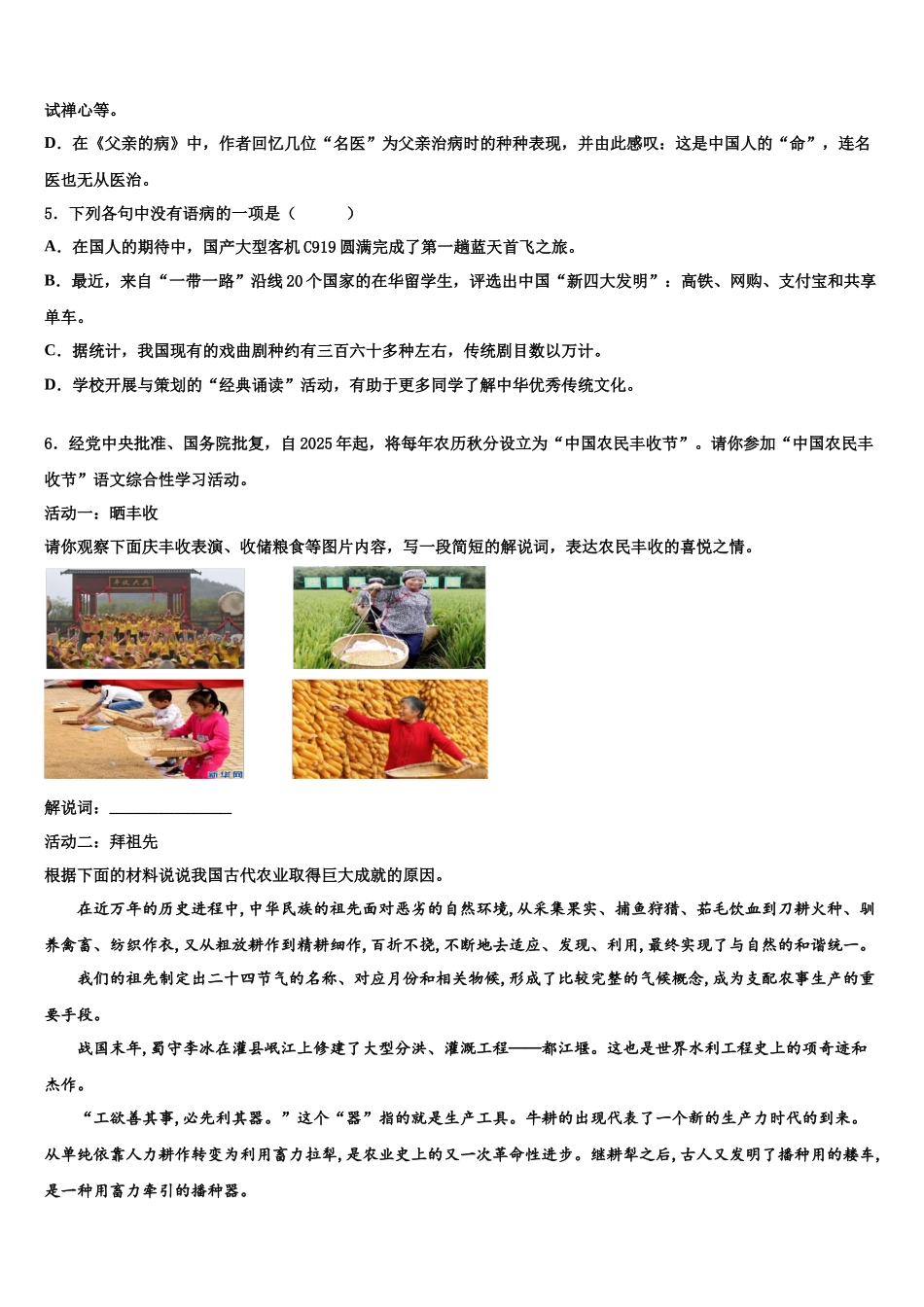 内蒙古霍林郭勒市第五中学中考语文模拟试题含解析_第2页