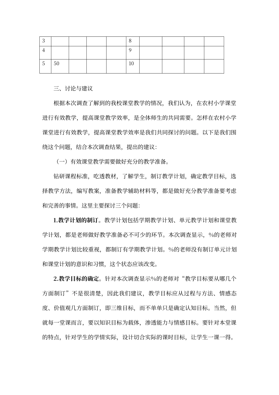 农村小学课堂有效教学现状调查问卷分析报告_第3页