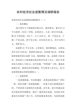 农村经济社会发展情况调研报告