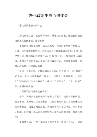 净化政治生态心得体会