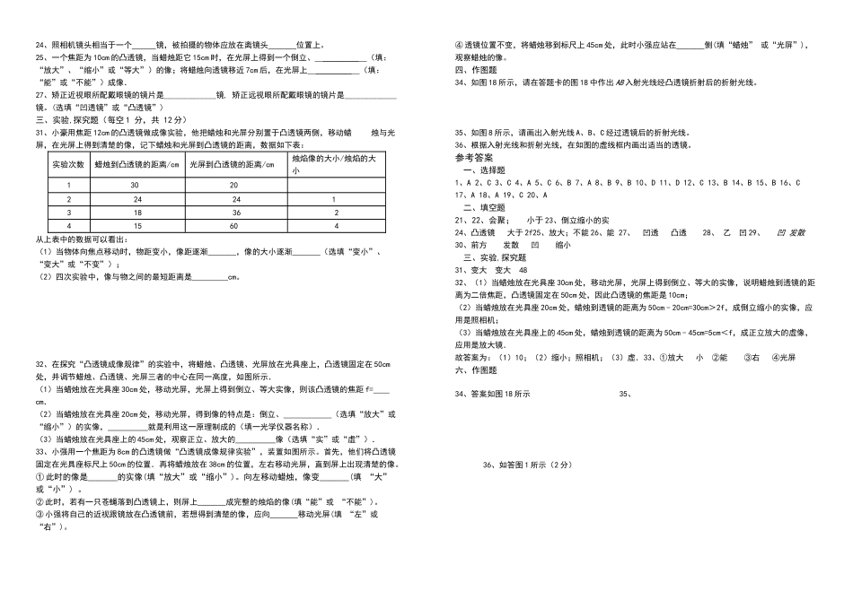 凸透镜成像规律测试题及答案_第2页