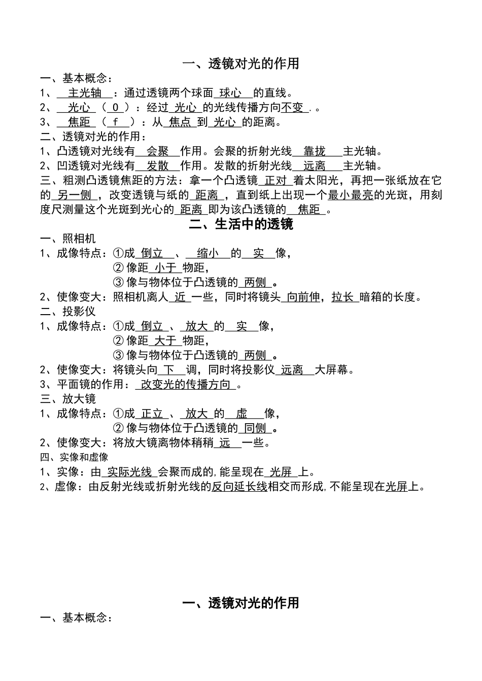 凸透镜成像规律知识点答案_第1页
