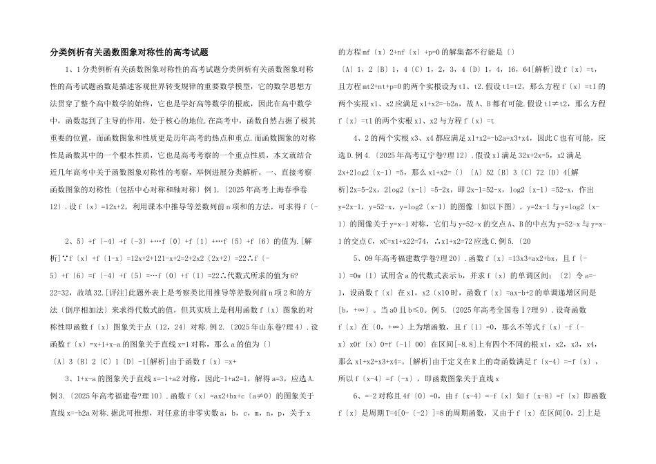 分类例析有关函数图象对称性的高考试题-_第1页