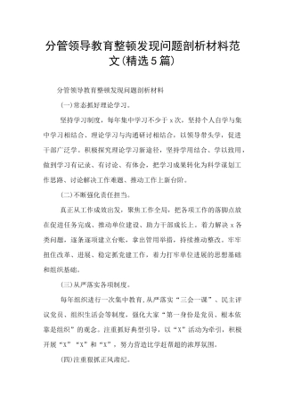 分管领导教育整顿发现问题剖析材料范文