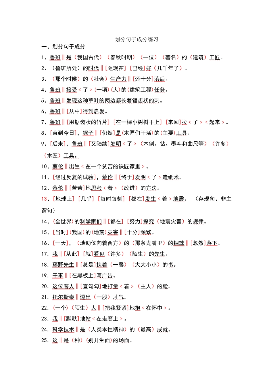 划分句子成分练习集合及答案_第1页