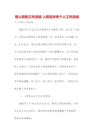 刚入职的工作总结-入职近半年个人工作总结