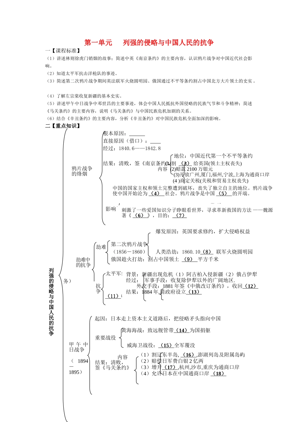 初三历史教学案列强的侵略与中国人民的抗争_第1页