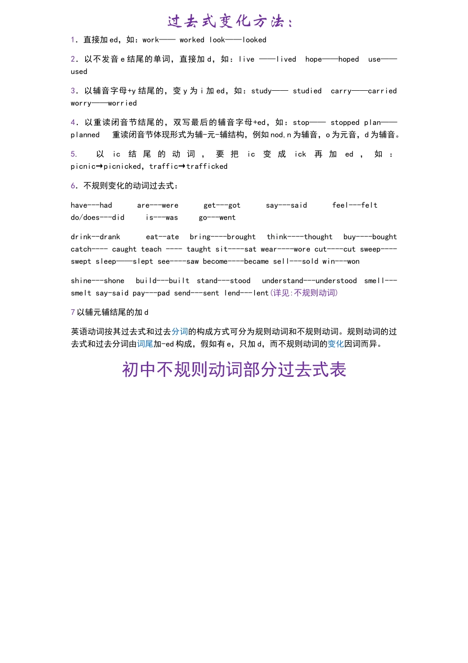 初中不规则动词过去式表_第1页