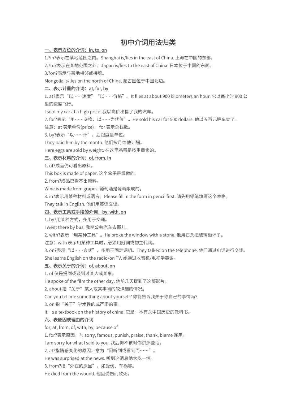 初中介词用法归类_第1页