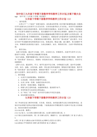 初中初三九年级下学期下册数学学科教学工作计划-方案大全