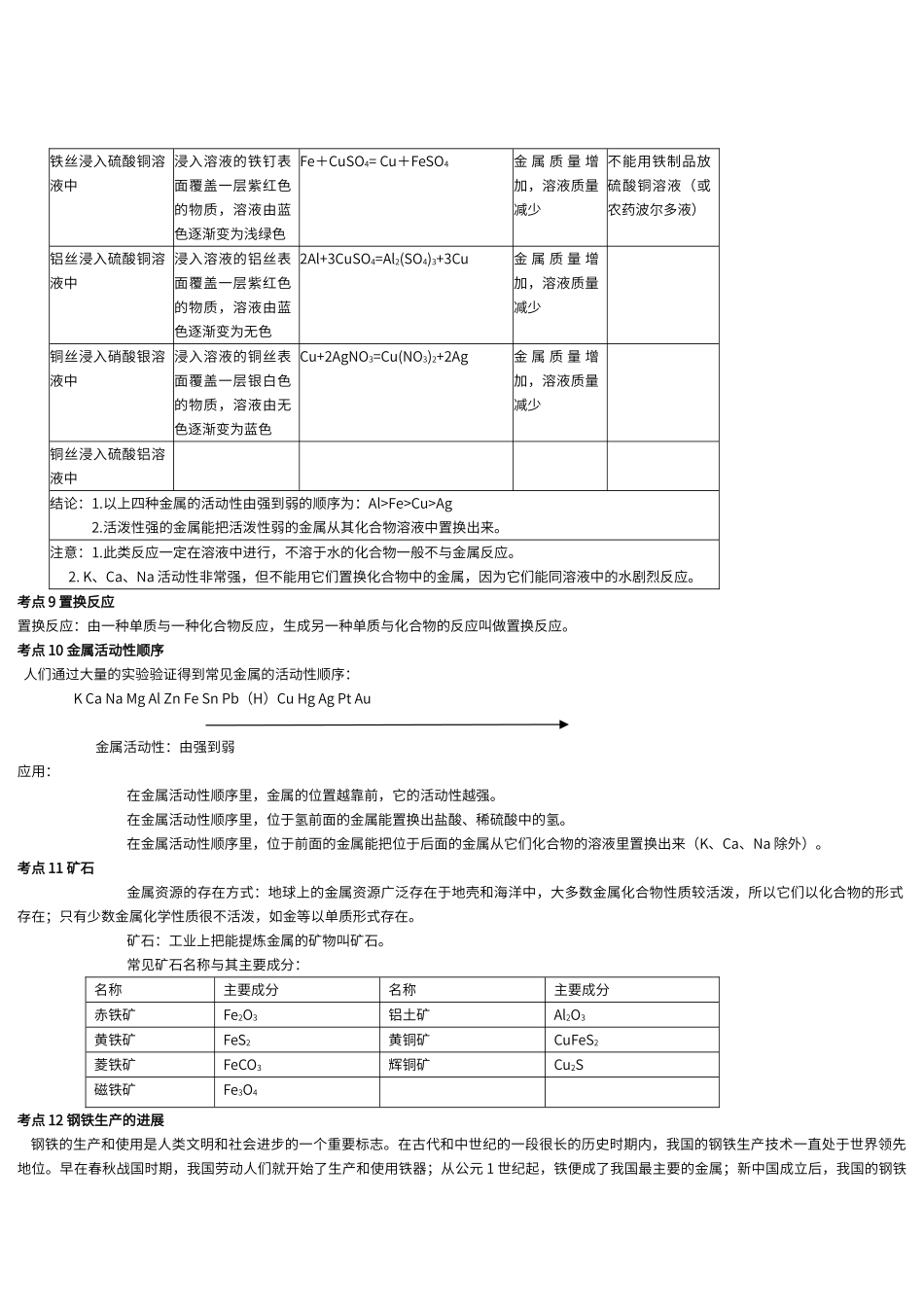 初中化学-金属和金属材料知识点和考点_第3页