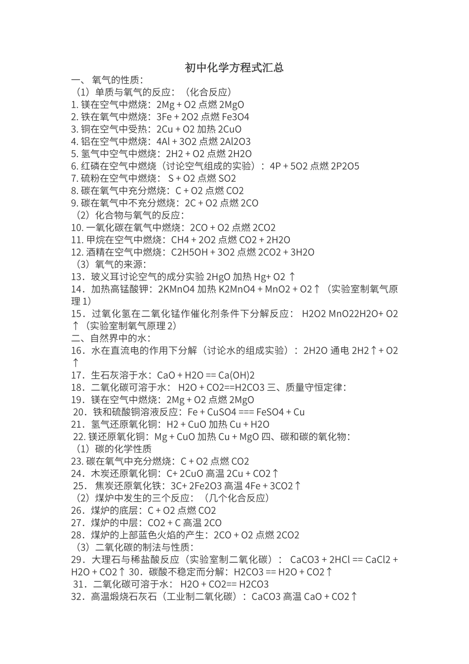 初中化学公式汇总_第1页