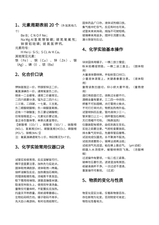 初中化学口诀汇总