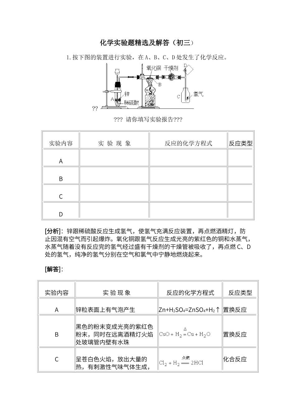初中化学实验题精选_第1页